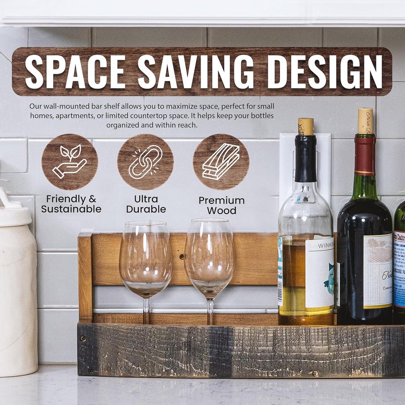 RELODECOR Liquor Bottle Display Shelf – Bar Shelf for Whiskey, Wine & Bourbon – Rustic Wall-Mounted Wooden Shelves, Countertop Rack, Stylish & Space-Saving Small Liquor Cabinet for Enthusiasts - Image 4